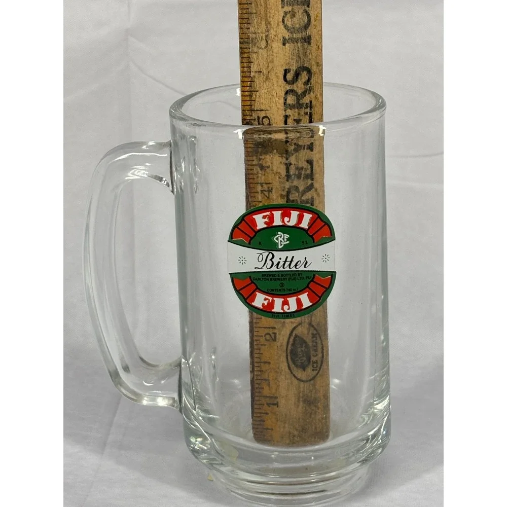 Fiji Bitter Beer Stein Glass Mug Vintage 740ml Ergonomic Handle Clear Barware EE